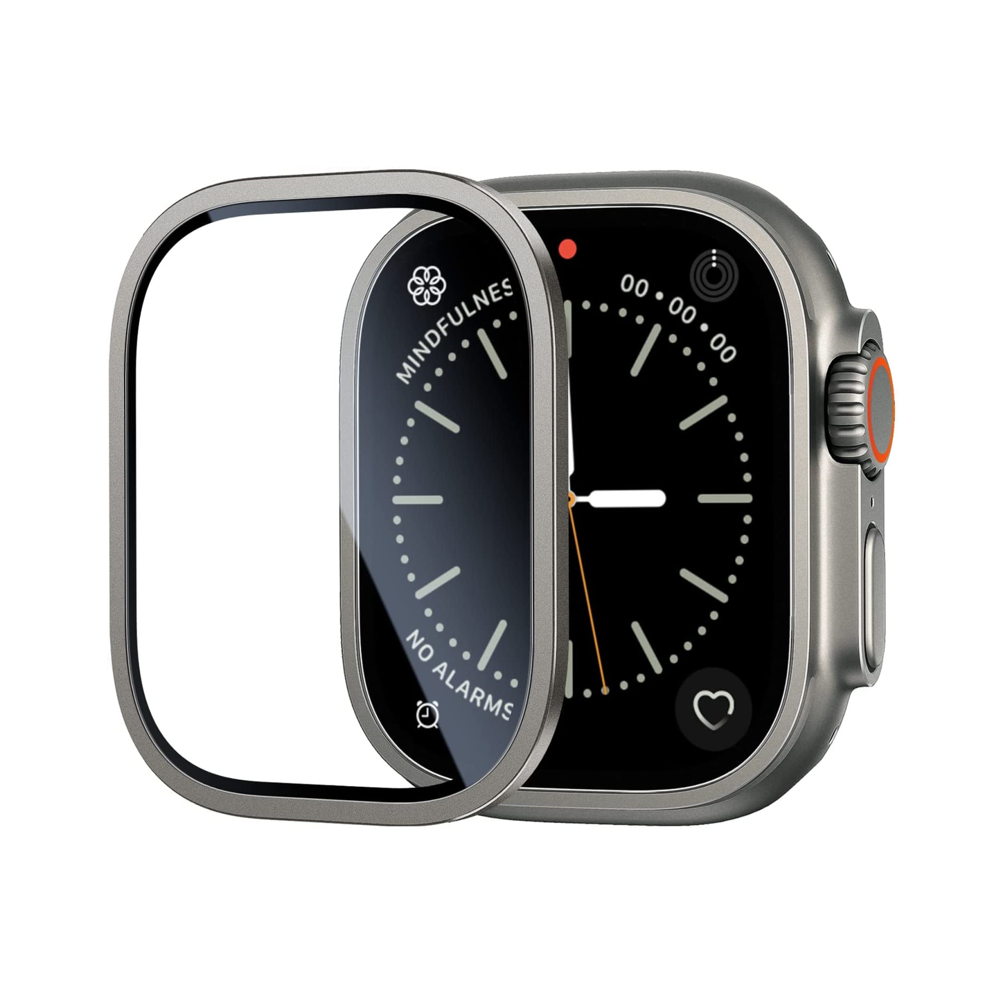 Apple Watch Ultra 49mm Screen Protector ,9H Tempered Glass + Titanium Frame Bezel, Protective Glass Film Case, Titanium Finish