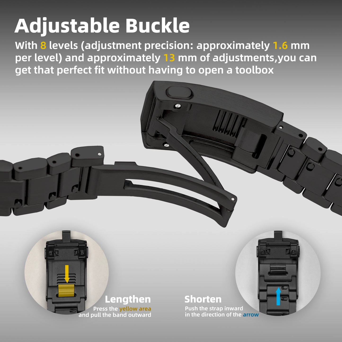 LDFAS Adjustable Buckle Titanium Band 22mm for Garmin Fenix 8/7 Pro/6 Pro/5 Plus, Epix Gen 2/Pro 47mm, Instinct 2（SSR）