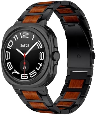 LDFAS Holz-Sandelholz-Metallband für Galaxy Watch Ultra 2 – Premium-Edelstahl-Ersatzband, Schwarz