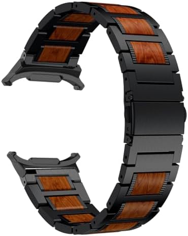 LDFAS Holz-Sandelholz-Metallband für Galaxy Watch Ultra 2 – Premium-Edelstahl-Ersatzband, Schwarz