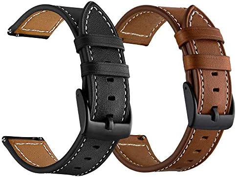LDFAS Leather Watch Band for Fossil 22mm - 2 Pack Quick Release Strap with Black Buckle