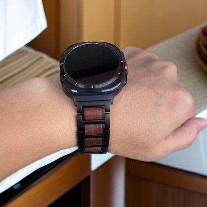 LDFAS Holz-Sandelholz-Metallband für Galaxy Watch Ultra 2 – Premium-Edelstahl-Ersatzband, Schwarz