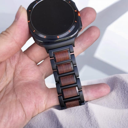 LDFAS Holz-Sandelholz-Metallband für Galaxy Watch Ultra 2 – Premium-Edelstahl-Ersatzband, Schwarz