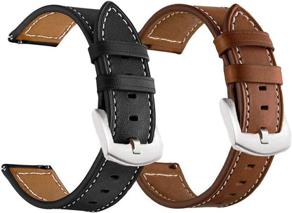 LDFAS Leather Watch Band for Fossil 22mm - 2 Pack Quick Release Strap with Black Buckle