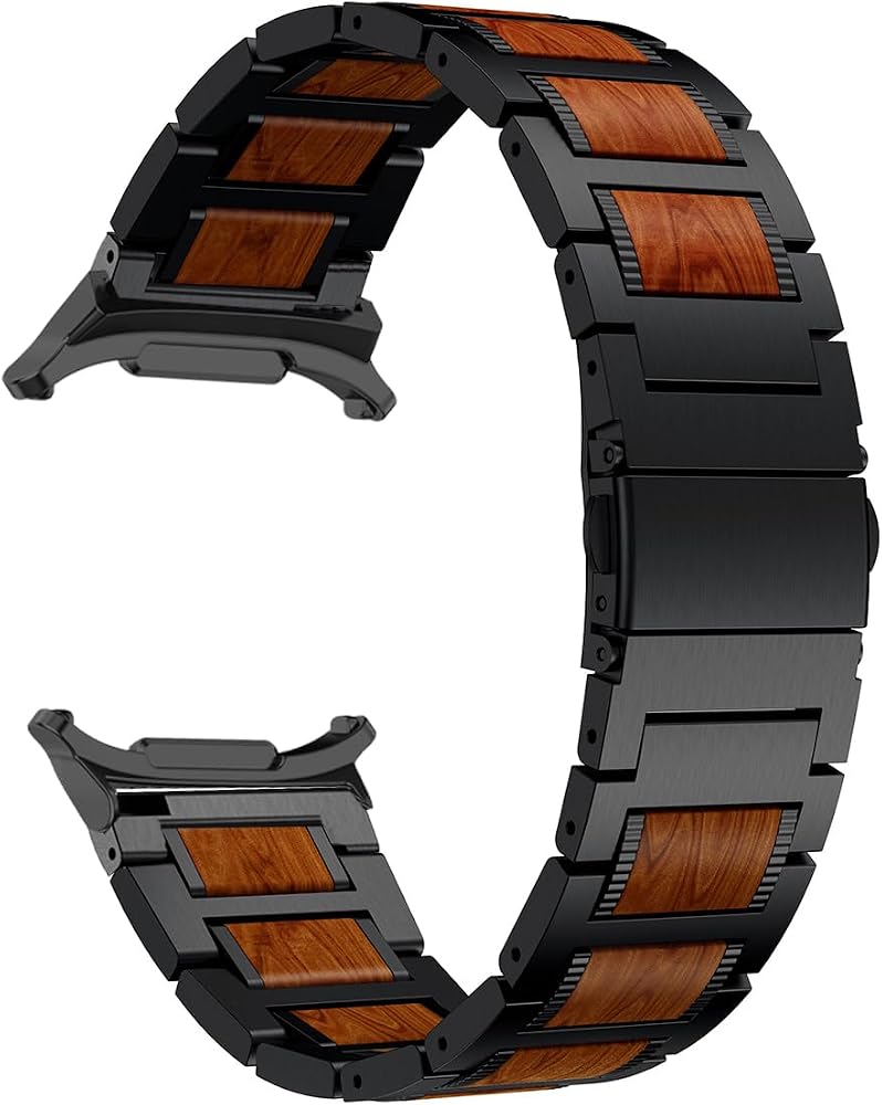 LDFAS Holz-Sandelholz-Metallband für Galaxy Watch Ultra 2 – Premium-Edelstahl-Ersatzband, Schwarz