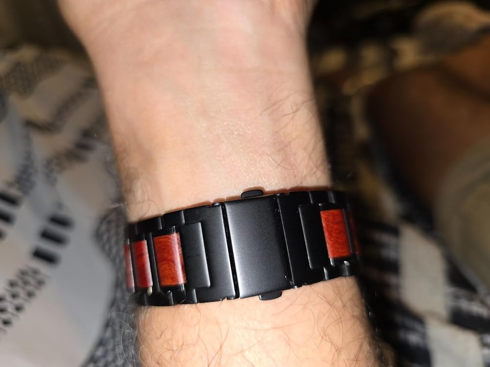LDFAS Holz-Sandelholz-Metallband für Galaxy Watch Ultra 2 – Premium-Edelstahl-Ersatzband, Schwarz