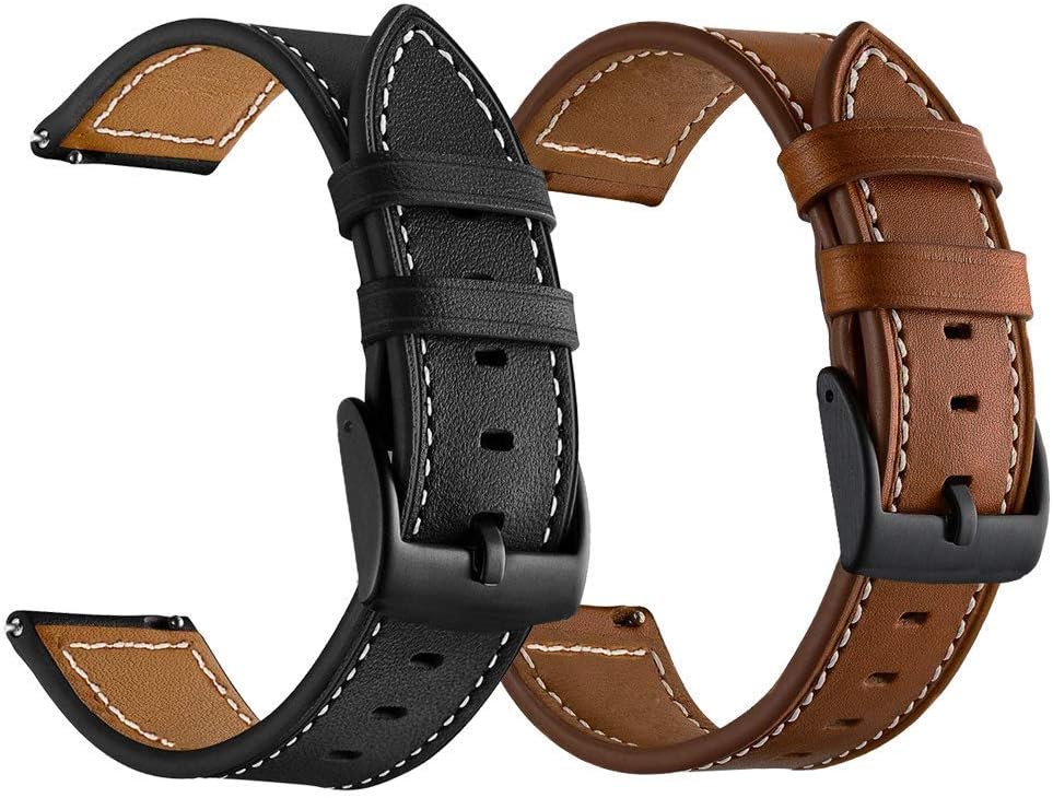 LDFAS Leather Watch Band for Fossil 22mm - 2 Pack Quick Release Strap with Black Buckle