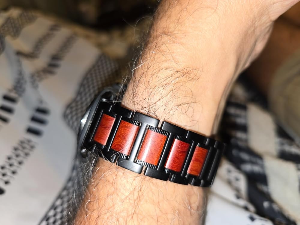 LDFAS Holz-Sandelholz-Metallband für Galaxy Watch Ultra 2 – Premium-Edelstahl-Ersatzband, Schwarz