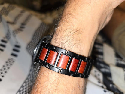 LDFAS Holz-Sandelholz-Metallband für Galaxy Watch Ultra 2 – Premium-Edelstahl-Ersatzband, Schwarz