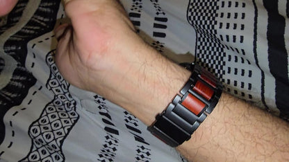LDFAS Holz-Sandelholz-Metallband für Galaxy Watch Ultra 2 – Premium-Edelstahl-Ersatzband, Schwarz